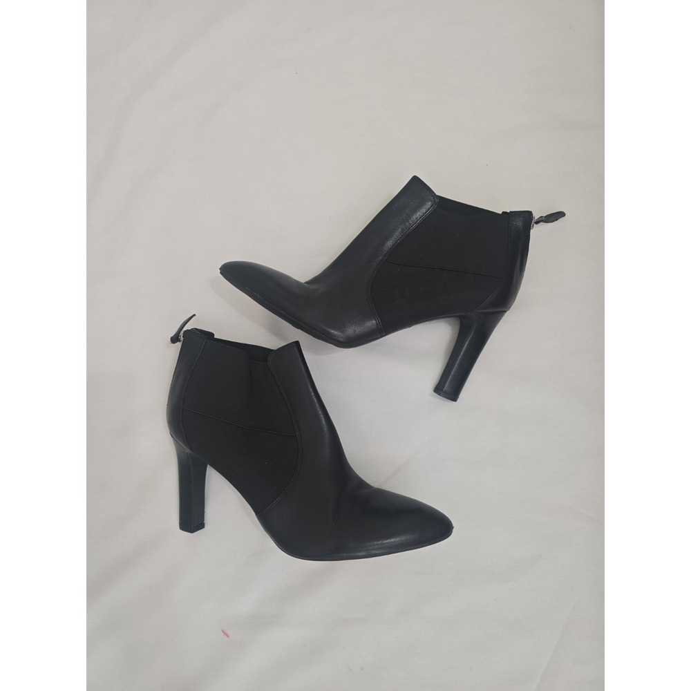 Franco Sarto Viceroy Black Genuine Leather Elastic Trim Ankle Boots Booties 9